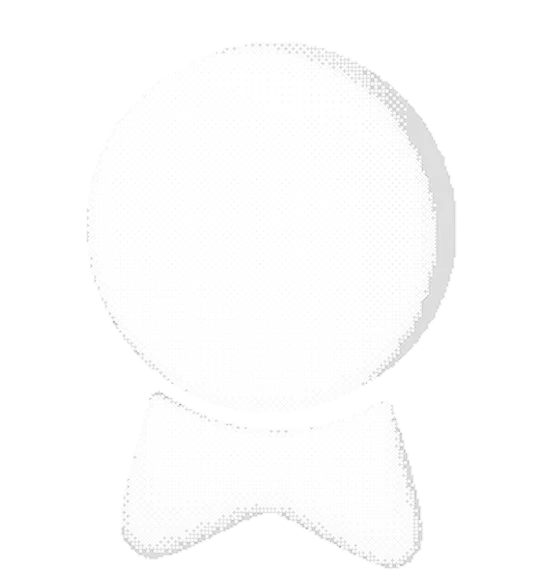 A white snow globe with a round top and a bow-shaped base on a black background.