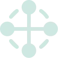 A symmetrical geometric design formed by four rounded, light blue shapes arranged in a cross pattern, each with a notch cut out from the inner edge, creating a central square with four inward-facing arrows.