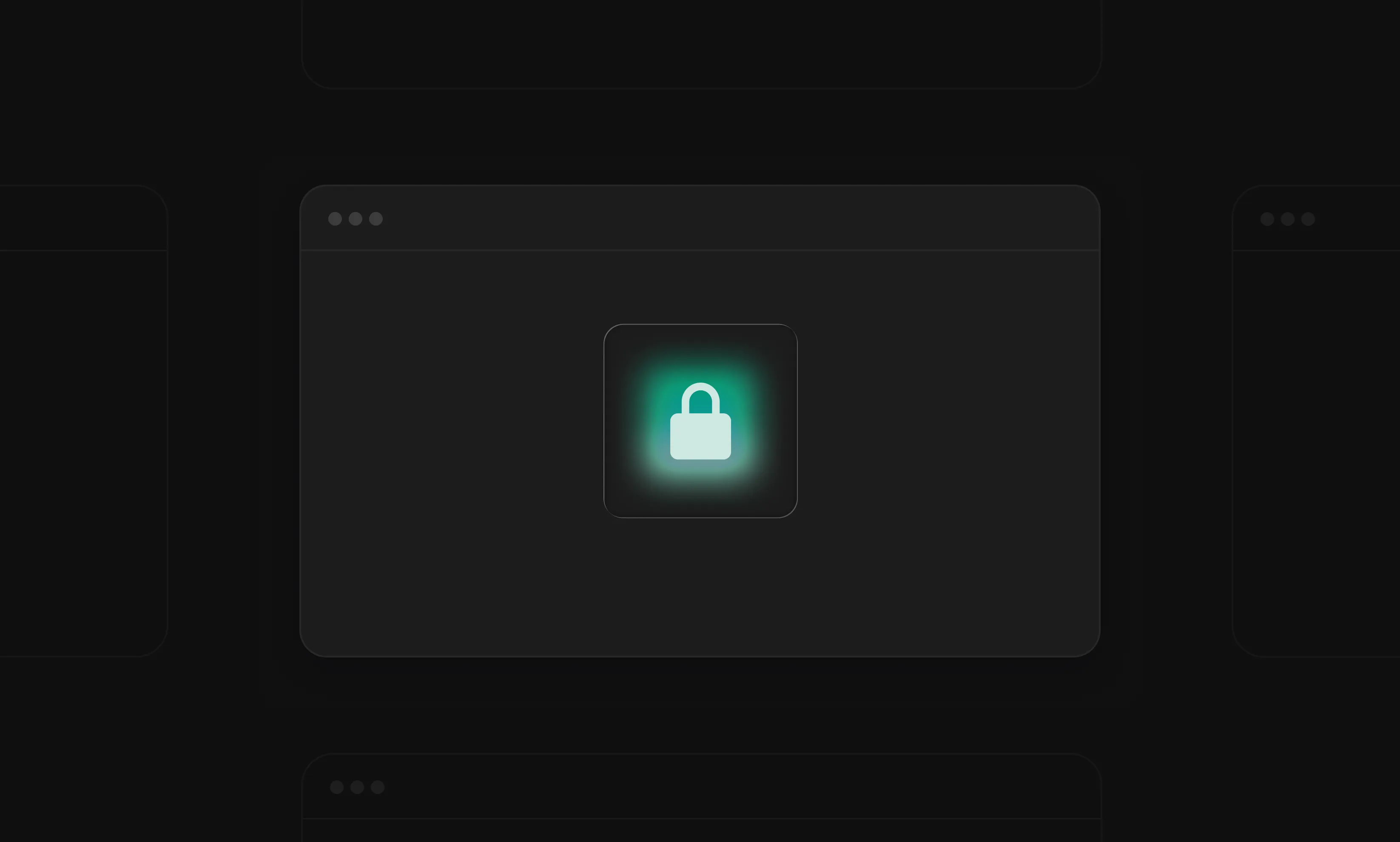 Digital interface with a glowing lock icon in the center, symbolizing security or privacy on a dark background.